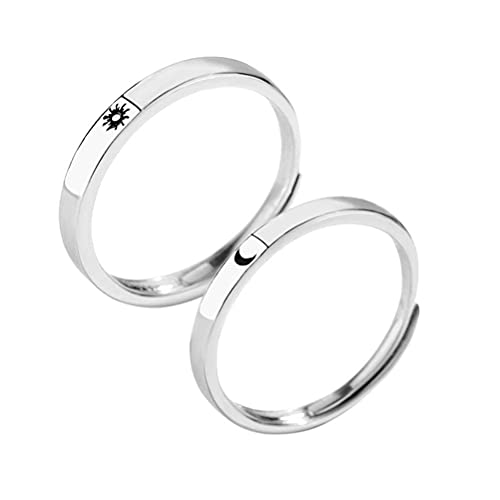 Bague réglable soleil et lune S925 - Cadeau romantique pour hommes et femmes