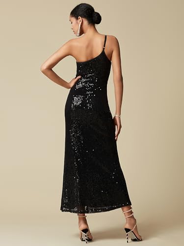 Homecoming Dresses 2025 Women's Black Prom Formal Ball Gown One Shoulder Evening Sequin Sparkly Cocktail Long Dress4