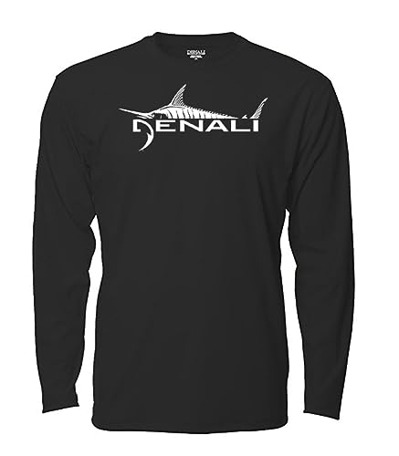 Denali Mens Marlin Logo Tournament Teaser UPF 50+ Long Sleeve T-Shirt UV Protection Quick Dry Fishermans Shirt (Large Black)