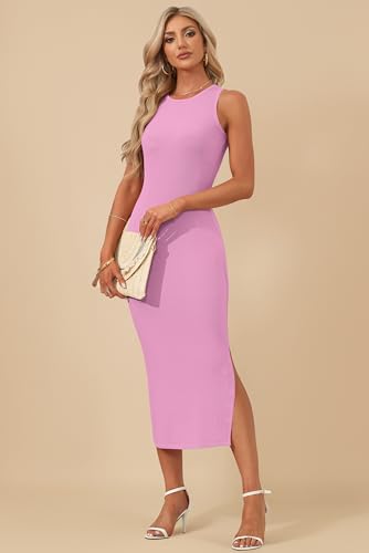 Image of AUSELILY Womens Summer Bodycon Dresses 2026 Basic Casual Sleeveless Knit Tank Midi Dress