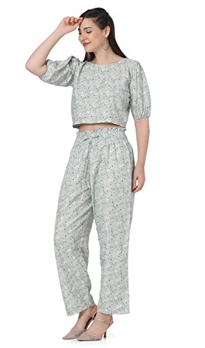 Image of Leriya Fashion Night Suit Set for Women Cotton, Night Dress, Lounge Wear,Printed Cotton,Top and Capri Set for Women,Women Nightwear