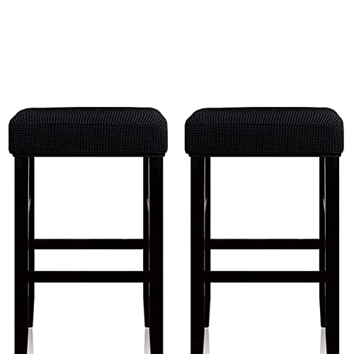 Stool Covers Rectangle,2 Pack Stretch Rectangle Bar Jacquard Vanity Washable Counter Saddle Seat Cover with Elastic Band for Wooden Metal Bench(Black)