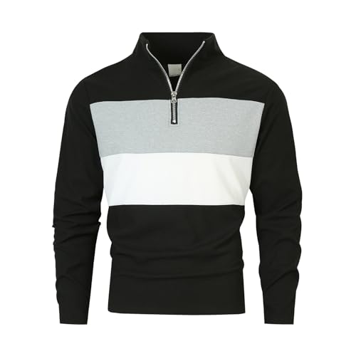 Men's Slim Fit 1/4 Zip Polo Shirt Lightweight Long Sleeve Color Block T Shirts Business Golf Patchwork Tops2
