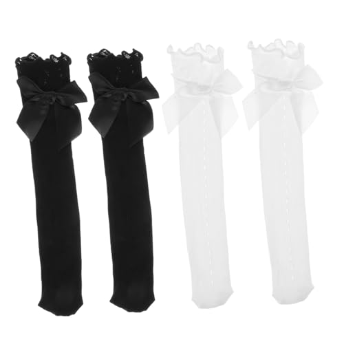 SUPVOX 4pairs Uniform Socks for Girls Knee High Socks Boy Girl Lace Long Breathable Dress Decor Elegant Outdoor Fashion
