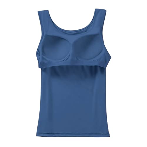 Workout Tank Tops For Women Built In Shelf Bras Padded - Racerback Athletic Spandex Yoga Camisole A0130 Blue#Large #TOP3