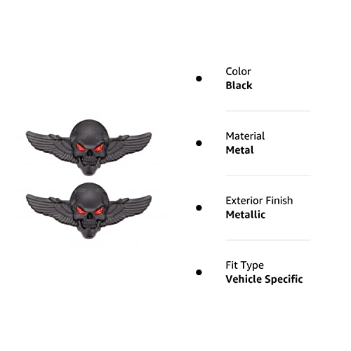 Carrun 3D Skeleton Skull Emblem Car Badge Sticker Car Side Rear Front Hood Trunk Door Fender Bumper Metal Badge 3D Decal Sticker (Black) (Cr-Windskull) #TOP5