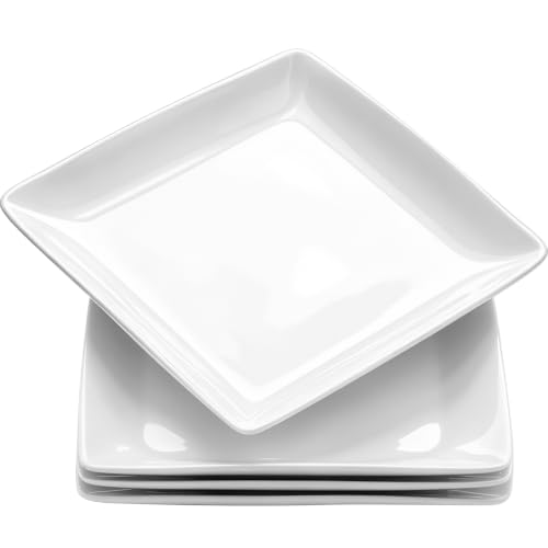 Yedio Porcelain Square Dinner Plates, 10.75 Inch White Plates, Set of 4