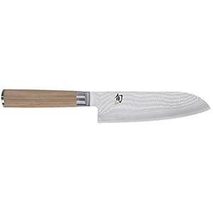 KAI Shun Classic White Santoku 18 cm longitud de la hoja – Cuchillo de Damasco 32 capas núcleo VG MAX – 61 (±1) HRC – Mango de madera Pakka – Hecho en Japón – cuchillo de cocina japonés forjado