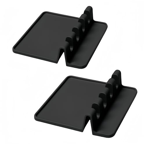Kitchen Silicone Utensil Rest with Drip Pad,CAASFOOY 2 Pcs Silicone Spoon Rest for Kitchen, Multi-Functional Kitchen Utensils Holder Heat-Resistant Spoon Rest Kitchen Accessories (Black)