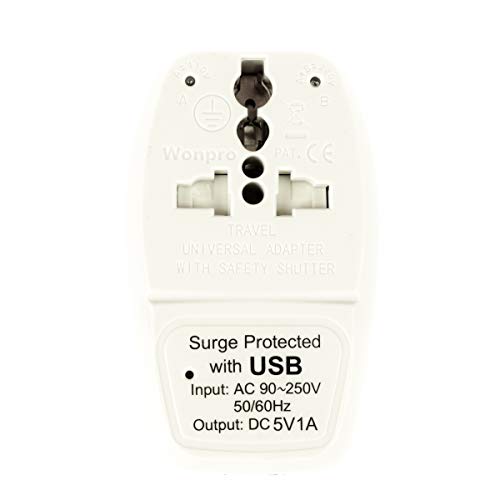 Image of OREI India to USA, Japan, Philippines & More (Type B) Travel Adapter Plug - 3 in 1 - CE Certified - RoHS Compliant with USB and Surge Protection Worldwide Adapter (DBU-B)