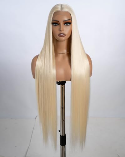 Style Icon Super Long Straight Lace Front Wig for Women 38 Inch Blonde Long Straight Hair T Part Wig Pre Plucked with Baby Hair Synthetic Heat Resistant Fiber (613)