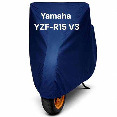 Image of Bike Body Cover for Yamaha YZF-R15 V3 Waterproof & Dustproof Scooter Cover UV Resistant, Heat Resistant & All Weather Protection Heavy Duty Triple Stitched Two Wheeler Cover (Blue)