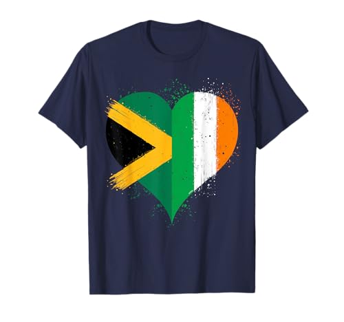 Bandera Jamaicana con Bandera Irlandesa en Corazon Vintage Camiseta