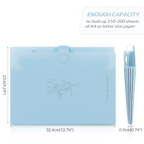 Image of SKYDUE Expanding File Organizer with 5 Pockets, Accordion File Folders with Labels, Portable Document Paper Bill Receipt Organizer, Home College School Office Supplies, Letter Size,Babyblue