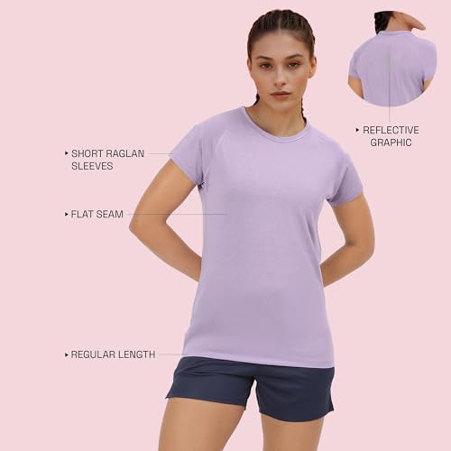 Image of Enamor Short Sleeve Scoop Neck Regular Length Slim Active T-Shirt for Women - Slim Fit, Quick Dry, Antimicrobial - E089