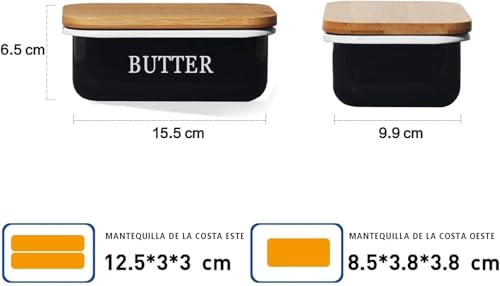 Miniatura 2 de Madera Nieve Mantequillera Con Tapa De Madera, Campana Para 250 G De Mantequilla, Mantequillera Multiusos, Con Tapa De Bambú Elegante Y Sostenible. Negro, 250g