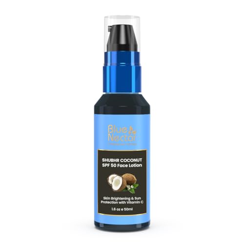 Blue Nectar Coconut Sunscreen SPF 50 balsam do skóry normalnej | No White Cast, roślinny filtr przeciwsłoneczny z witaminą C do rozjaśniania skóry (18 ziół, 50 ml)