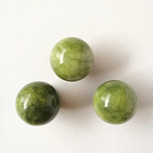 Bacatgem 40Mm Green Jade Healing Crystal Divination Sphere Sculpture Figurine Gemstone Ball,Feng Shui Chakra Aura Home Desk Decor Decorative Collection,With Wooden Stand #TOP2