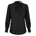 GRACE KARIN Damen Sommer Bluse Langarm Schleife Stehkragen Puffärmel Top Basic Arbeit Bluse, Farbe: Schwarz auf Polyester, Size XXL