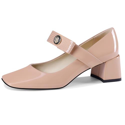 Womens Mary Jane Shoes Pumps Low Heels Closed Squera Toe Chunky Comfortable Dress Shoes Bow Tie Wedding Bride