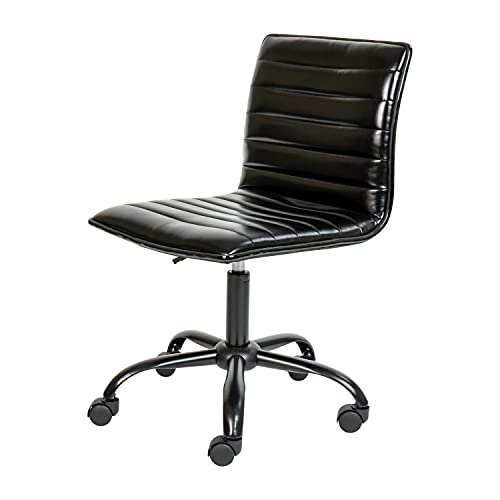 - Black Vinyl - Black Frame - Armless - Ribbed Back And Seat