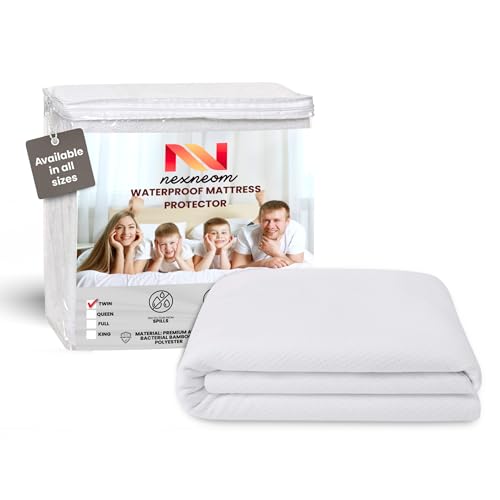 NEXNEOM Waterproof Mattress Protector - Deep Pocket Fits 8-21'' Mattresses (White, Twin) - Breathable Cooling 3D Air Fabric Mattress Cover, Smooth Soft Noiseless Bed Cover, Machine Washable