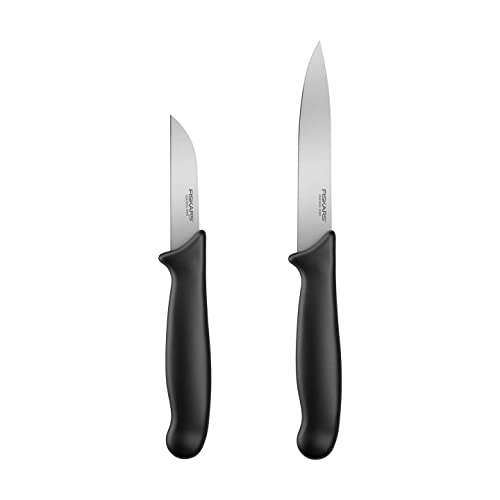 Fiskars Messer-Set, 2-teilig, Schälmesser (Klingenlänge: 7 cm), Gemüsemesser (Klingenlänge: 11 cm), Edelstahl / PP-Kunststoff, Schwarz, Essential, 1065601