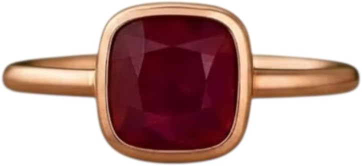 14K Rose Gold Cushion Cut Red Ruby Gemstone Bezel Set Solitaire Ring for Men Women Ring Handmade Jewelry GMR98