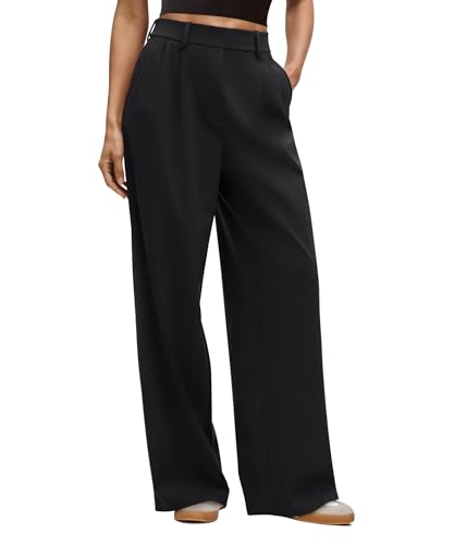 LASLULU Womens Black Yoga Dress Pants Wide Leg Casual Stretch