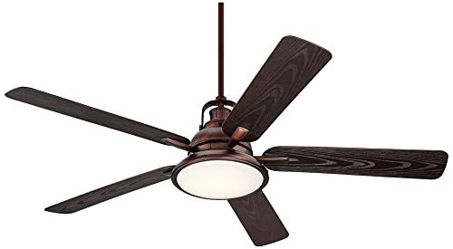 Casa Vieja 60" Wind And Sea Industrial Indoor Outdoor Ceiling Fan With Light Led Remote Control Dimmable Oil Brushed Bronze Brown Wet Rated For Patio Exterior House Porch Gazebo Garage Barn #TOP6