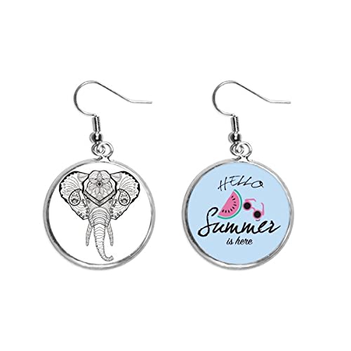 Pendientes de sandía ligeros para el lóbulo con original dibujo de elefante