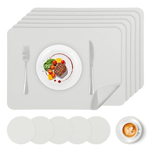 APLKER Faux Leather Placemats Set of 6, Vinyl Placemats...