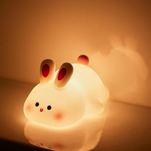 Image of S NMT Cute Rabbit Silicone Night Lights Cartoon Bedroom Lamp for Children's Room Decor, USB Rechargeable Timing Dimming Silicone Sleep Light for Kids, Toddler, Baby