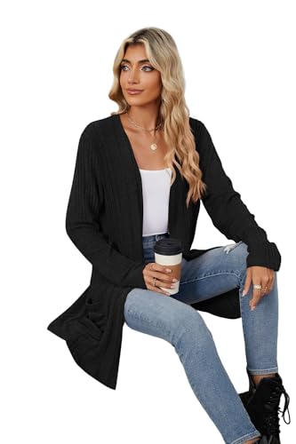 Image of Women's Lightweight Cardigan Open Front Long Sleeve Casual Knit Sweaters Coat Long Cardigan With Pockets