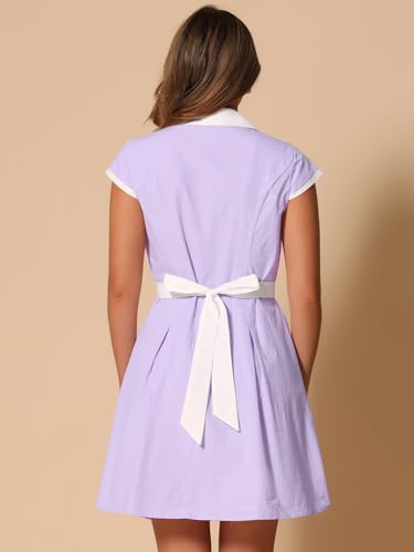 Image of Allegra K Women's Vintage Button Down Shirt Dress Notch Lapel Short Sleeve Belted Office Mini Short Dresses