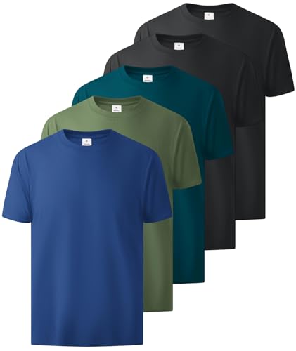 Image of Little Beauty 5 Pack Men's T-Shirts Crew Neck Short Sleeve Cotton Tee Casual Summer Tops