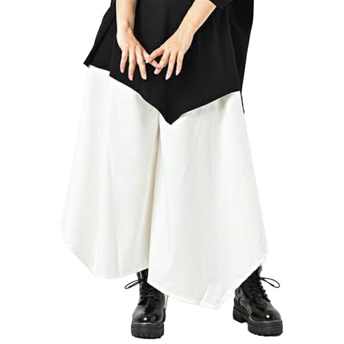 Womens Unisex Hakama Pants Skirt, Mode Black Wide-Leg Gaucho, Long Length, Streetwear, Fashionable Japanese Style