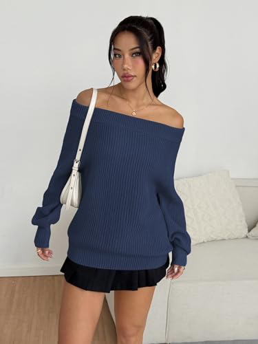 Image of ZAFUL Sweaters for Women Off Shoulder Knit Sweater with Long Sleeve Loose Pullover Jumper Tops