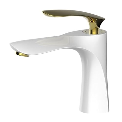 Basin Faucets Elegant Bathroom Faucet Hot and Cold Water Basin Mixer Tap White Gold Finish Brass Toilet Sink Water Crane Gold(Wh