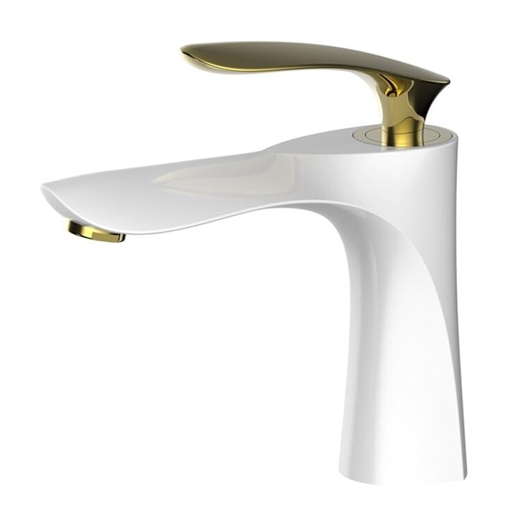 Robinet mitigeur de bassin eau chaude et froide en laiton blanc et or short