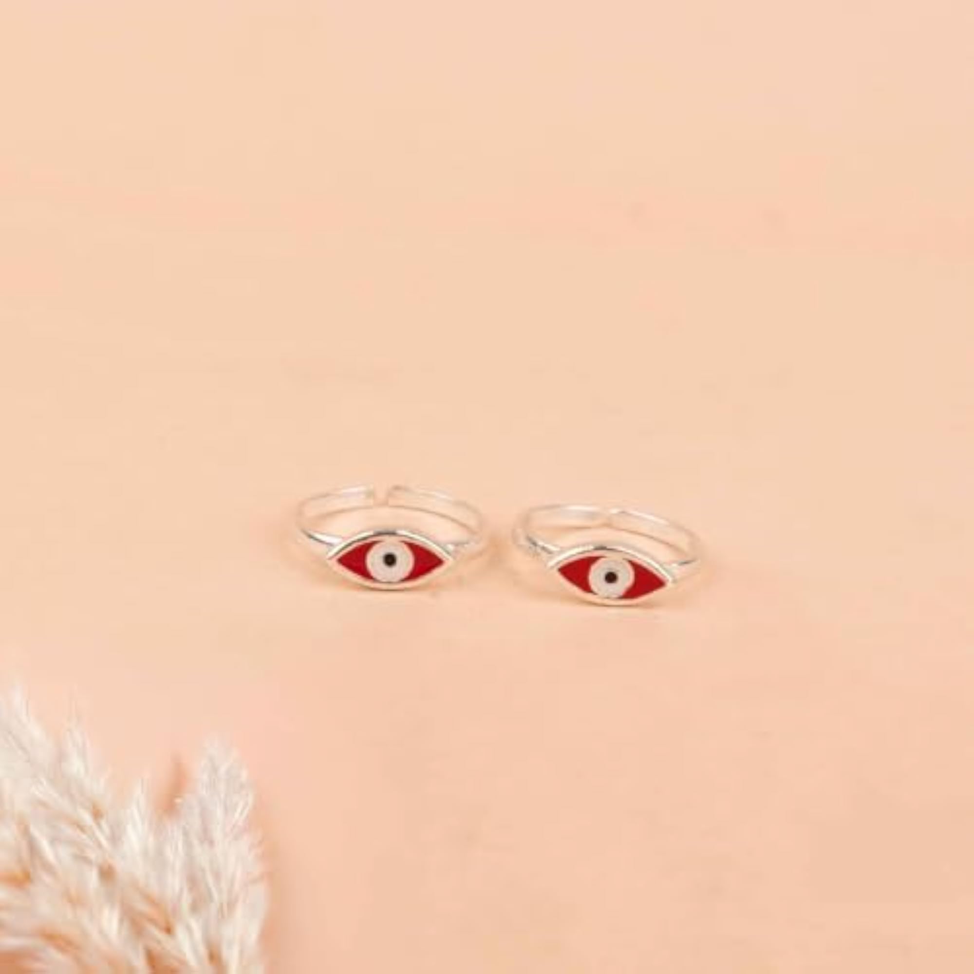 Adya Red Nazar 925 Sterling Silver Toe Ring Pair, Adjustable