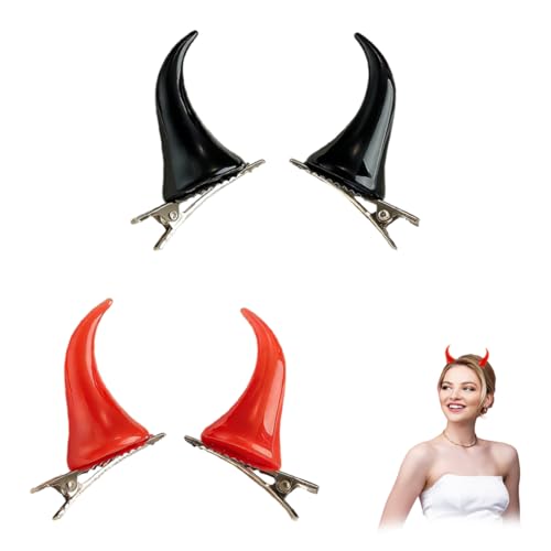 ZWWOGE 2 Rote & Schwarze Teufelshörner Haarspange - Passt Für Damen Herren & Kinder - Ideal Für Teufel Kostüm Maleficent Outfit Karneval & Kostümparty - Stylische Haaraccessoire