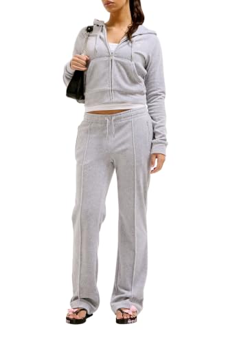 Juicy Couture Tina Track Pants - Pantalones de chándal de Terciopelo para Mujer, con cordón, para Deporte, Ocio, Fitness, Silver Marl, S