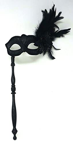 Mask & Co LADIES QUALITY BLACK SPARKLING MASK WITH FLOWER & LONG FEATHERS VENETIAN MASQUERADE CARNIVAL PARTY EYE MASK - Image 2