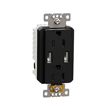 Square D by Schneider Electric Square D X Series USB-A/A and 125 Volt Duplex Decorator Tamper Resistant Electrical Outlet, 15 Amp, Matte Black (SQR55141BK)