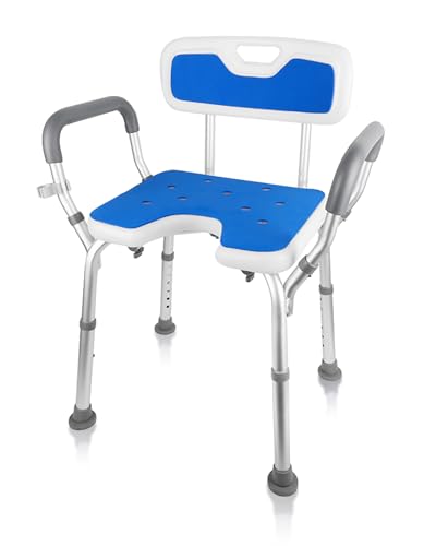 Shower Chair, U-Shaped Shower Seats with Armrest and Backrest, 6 Height Adjustable Shower Stool Bathtub Chair, Non-Slip Bathroom Seat for Seniors, Elderly and Disabled, 330 lb Capacity