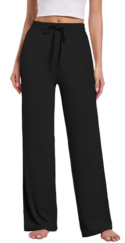 Kivdol Womens Yoga Sweatpants Wide Leg Lounge Pajamas Pants Drawstring Workout Comfy Joggers Sweatpants Pants Pockets Black