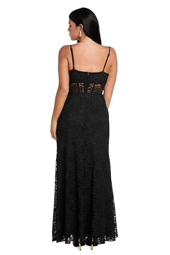 Image of Long Lace Corset Gown W /Illusion Scallop Bodice, Spaghetti Straps & High Slit
