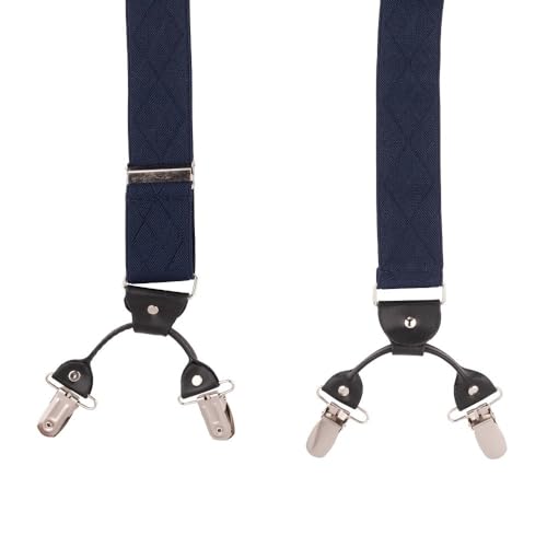 Image of The Tie Hub Suspenders for Men | Blue Geometric Slim Clip-On Y-Back Elastic Braces | Adjustable 1.25 Inch | Formal Wedding Office