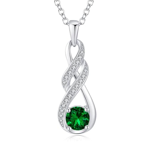 LOCIBLO May Birthstone Necklaces for Women 925 Sterling Silver Infinity Pendant White Gold Green Created Emerald Necklace Jewellery for Her 16+2